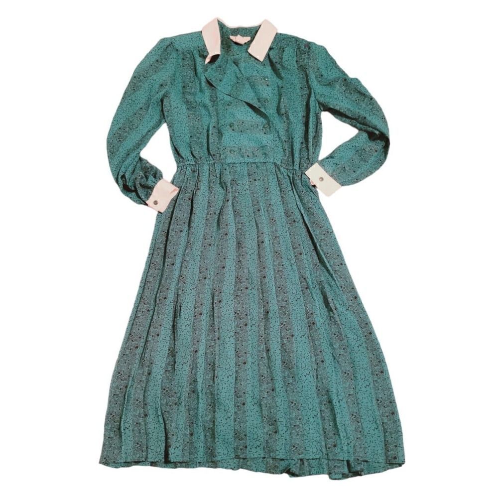 Vintage BGB bishop sleeve collared career Women Green Business dress SZ 14